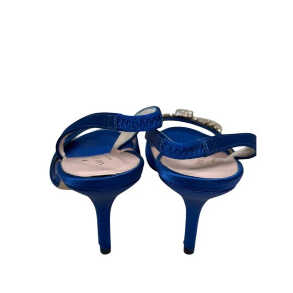 New KATE SPADE Womens Blue Jeweled Bow Satin Slingback Heels Sandals Size 8 B - Picture 7 of 8